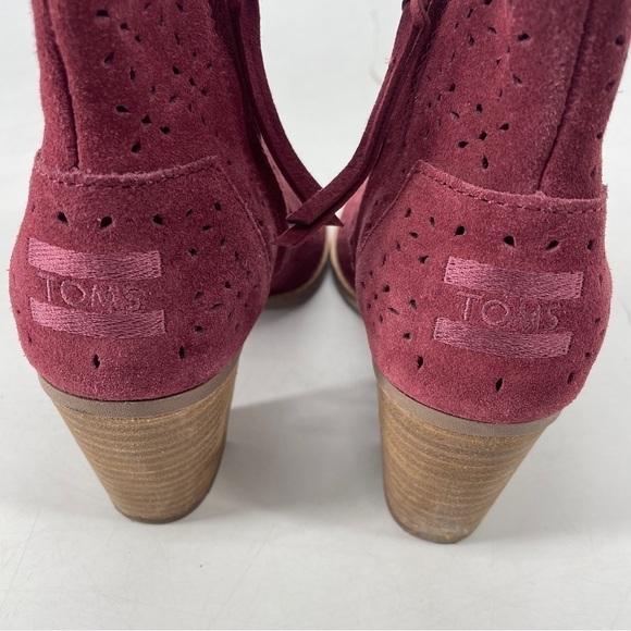 Toms Suede Majorca Open Toe Perforated Heeled Booties Womens 6 - Picture 6 of 8